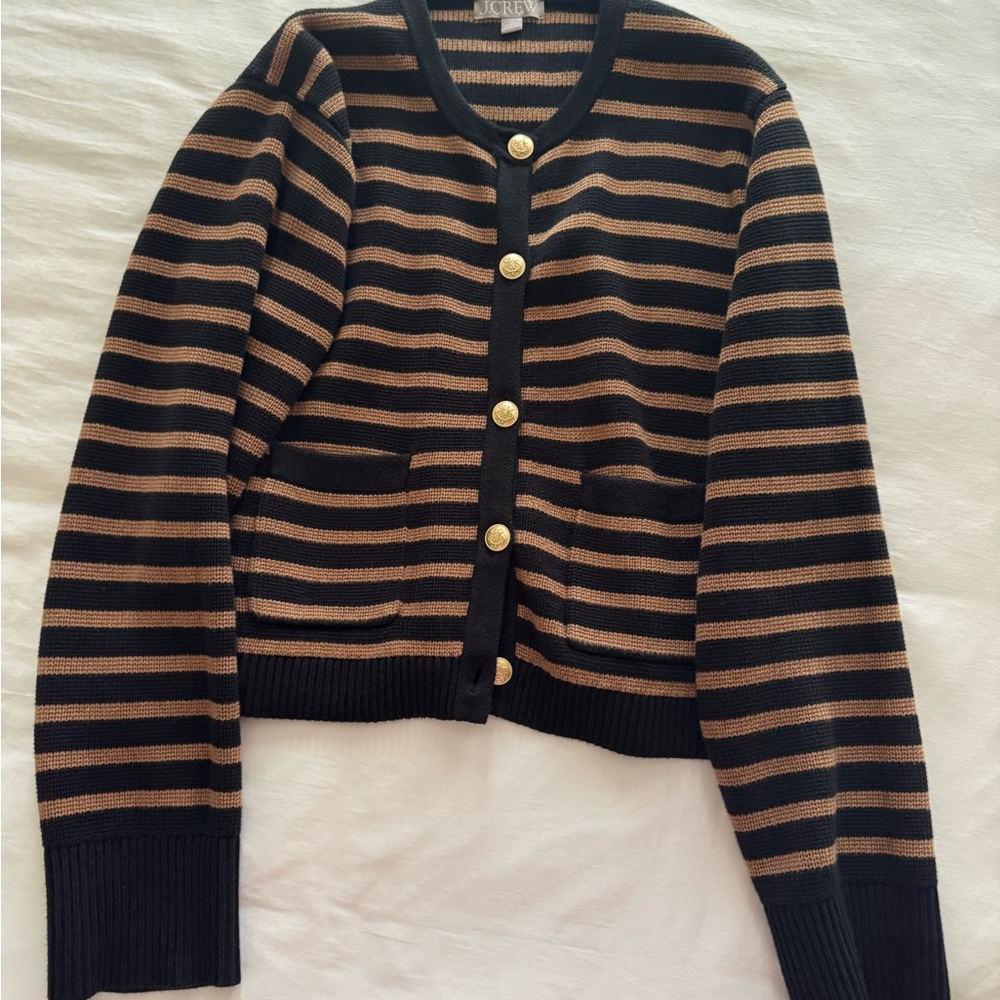 Striped Black and Brown Cardigan Sweater